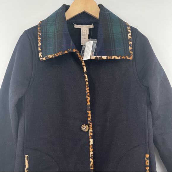 SOFT SURROUNDINGS Reversible Coat Size Small Plaid Leopard Black Wool Blend NWT - Picture 4 of 14